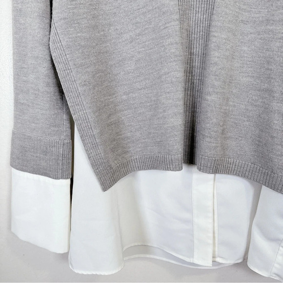 Club Monaco Mixed Media V Neck Sweater In Grey White Color - Picture 9 of 15